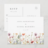 Rustikale Wildblumen-Hochzeits-RSVP Postkarte (Vorne/Hinten)