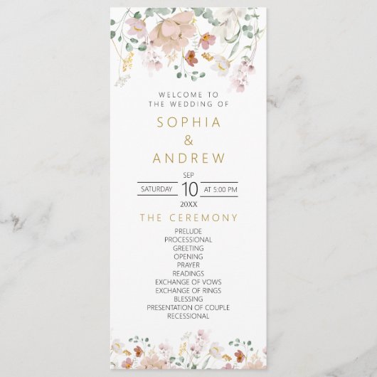 Rustikale Wildblumen Hochzeitsprogramme Programm (Vorderseite)