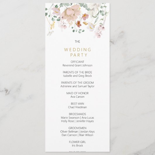 Rustikale Wildblumen Hochzeitsprogramme Programm (Rückseite)