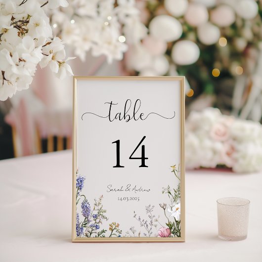 Rustikale Wildblumen-Hochzeitstisch-Nummer Tischnummer