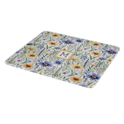 Rustikale Wildblumen Hübsch Wasserfarbe Mit Monogr Schneidebrett (Ecke)