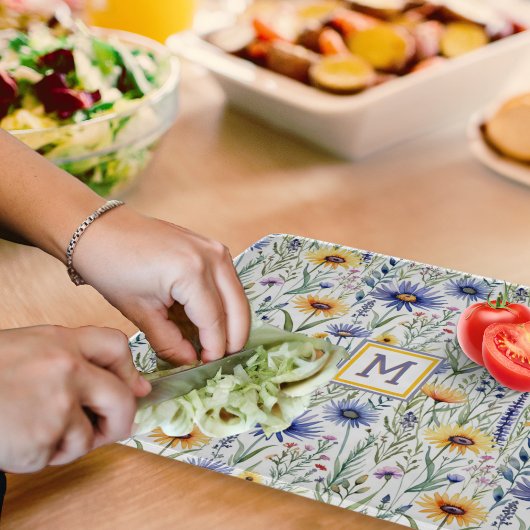 Rustikale Wildblumen Hübsch Wasserfarbe Mit Monogr Schneidebrett