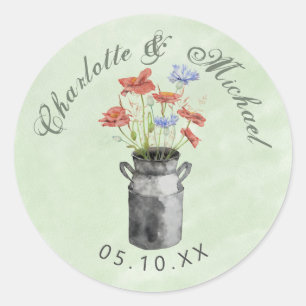 Rustikale Wildblumen im Milcheimer Runder Aufkleber