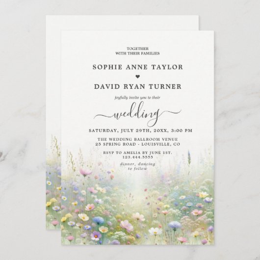 Rustikale Wildblumen im Wasser Einladung (Vorne/Hinten)