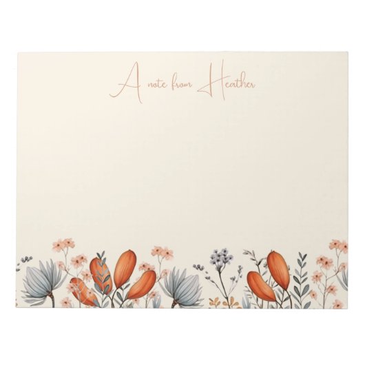 Rustikale Wildblumen in Burnt Orange und Dusty Gra Notizblock (Vorderseite)