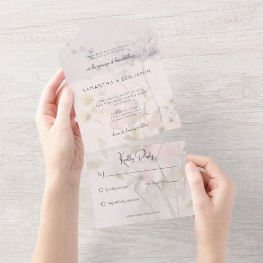 Rustikale Wildblumen in Rosa Kein Abendessen All In One Einladung (Abreißen)