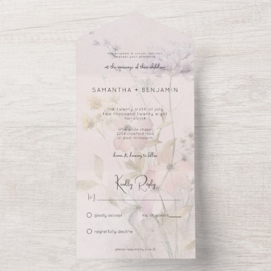 Rustikale Wildblumen in Rosa Kein Abendessen All In One Einladung (Innen Boden)