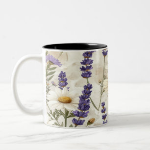 Rustikale Wildblumen-Kissen & Tasse - Lavendel Sal