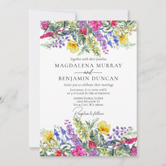 Rustikale Wildblumen & Kräuter Boho Wedding Einladung (Vorderseite)