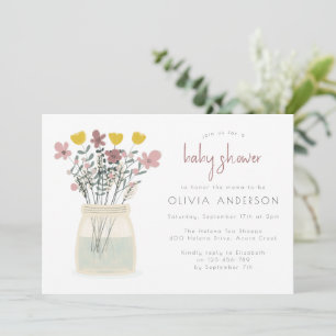 Rustikale Wildblumen-Mason-Glas-Baby-Party Einladung