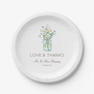 Rustikale Wildblumen-Mason-Jar-Liebe und Dankbarke Pappteller