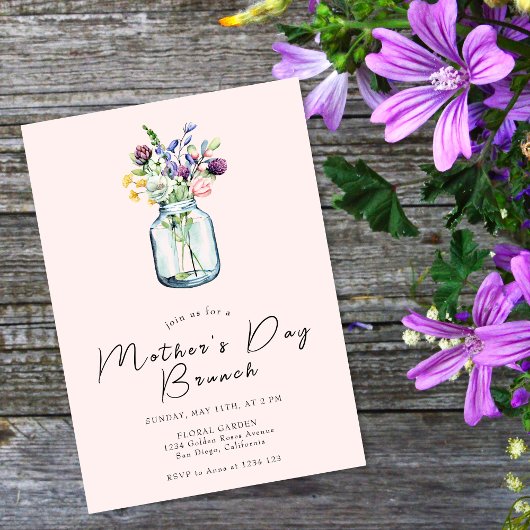 Rustikale Wildblumen Mason Jar Muttertag Brunch Einladung