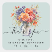 Rustikale Wildblumen Mason Jar Vielen Dank Quadratischer Aufkleber (Vorderseite)