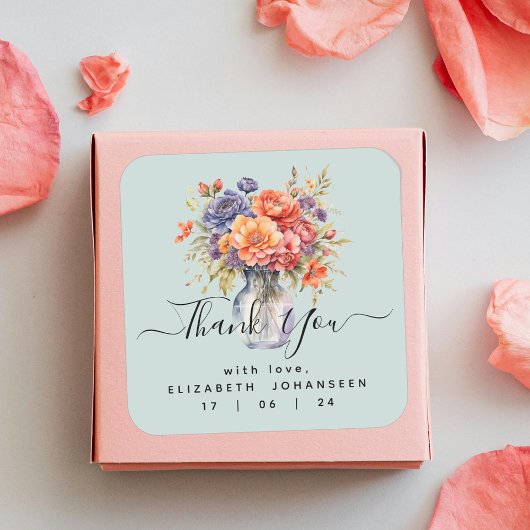 Rustikale Wildblumen Mason Jar Vielen Dank Quadratischer Aufkleber