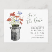 rustikale Wildblumen Milchbucket Save the Date Postkarte (Vorderseite)