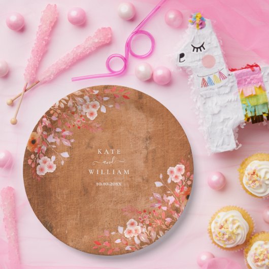 Rustikale Wildblumen mit Holzpfirsichblüte Pappteller (Party)