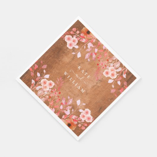 Rustikale Wildblumen mit Holzpfirsichblüte Serviette (Ecke)