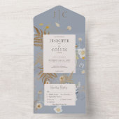Rustikale Wildblumen Monogram Dusty Blue Dinner All In One Einladung (Innen Boden)