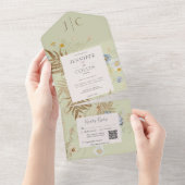 Rustikale Wildblumen Monogram Light Green QR Code All In One Einladung (Abreißen)