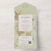 Rustikale Wildblumen Monogram Light Green QR Code All In One Einladung (Innen Boden)