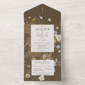 Rustikale Wildblumen Monogramm Braun Abendessen All In One Einladung (Innen Boden)