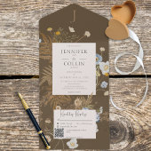 Rustikale Wildblumen Monogramm braun QR-Code All In One Einladung