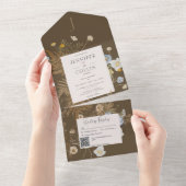 Rustikale Wildblumen Monogramm braun QR-Code All In One Einladung (Abreißen)