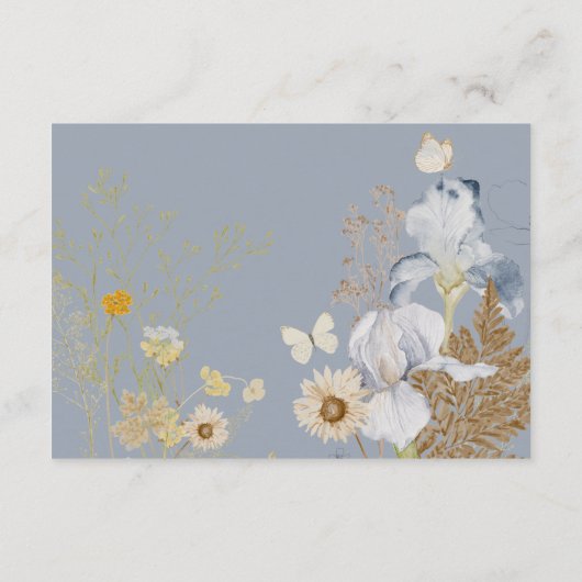 Rustikale Wildblumen Monogramm Dusty Blue Empfang Begleitkarte (Rückseite)