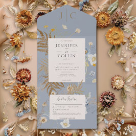 Rustikale Wildblumen Monogramm Dusty Blue No Dinne All In One Einladung