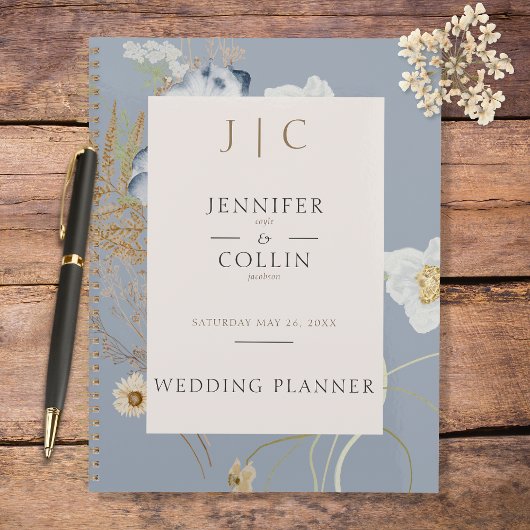 Rustikale Wildblumen Monogramm Dusty Blue Planer