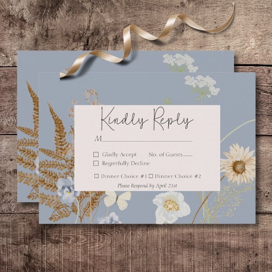 Rustikale Wildblumen Monogramm Dusty Blue RSVP Karte