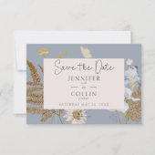 Rustikale Wildblumen Monogramm Dusty Blue Save The Date (Vorderseite)