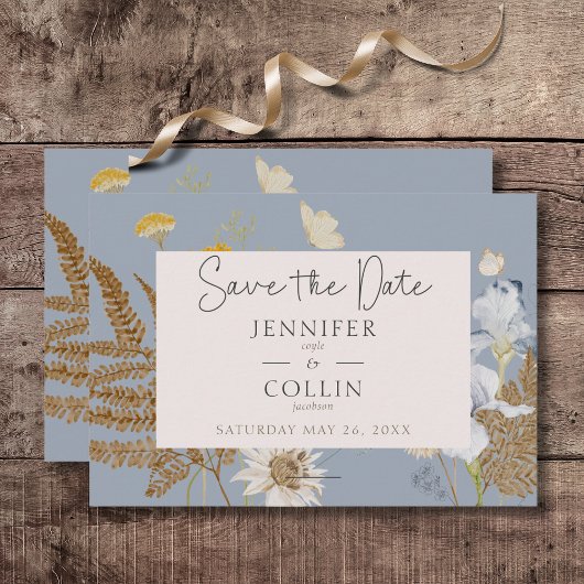 Rustikale Wildblumen Monogramm Dusty Blue Save The Date