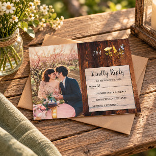 Rustikale Wildblumen-Monogramm-Foto Hochzeit RSVP Einladung
