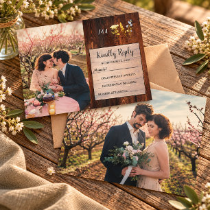 Rustikale Wildblumen-Monogramm-Foto Hochzeits-RSVP Einladung