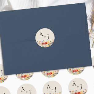 Rustikale Wildblumen-Monogramm-Hochzeit Runder Aufkleber