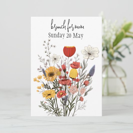Rustikale Wildblumen Muttertagsbrunch Einladung (Stehend Vorderseite)