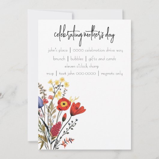Rustikale Wildblumen Muttertagsbrunch Einladung (Rückseite)