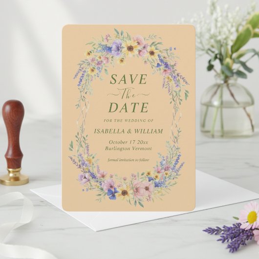 Rustikale Wildblumen-Save-the-Date-Erde wilde Wäld Einladung