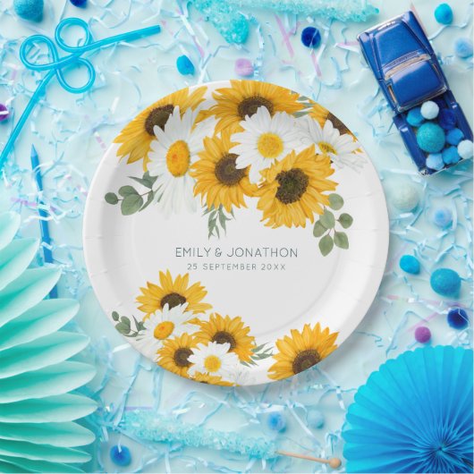 Rustikale Wildblumen Sonnenblumen Namen Datum Hoch Pappteller (Party)