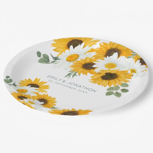 Rustikale Wildblumen Sonnenblumen Namen Datum Hoch Pappteller (Schrägansicht)