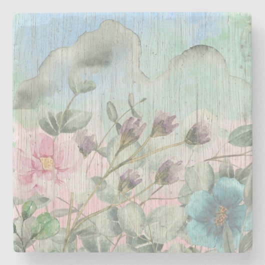 Rustikale Wildblumen Steinuntersetzer (Vorderseite)