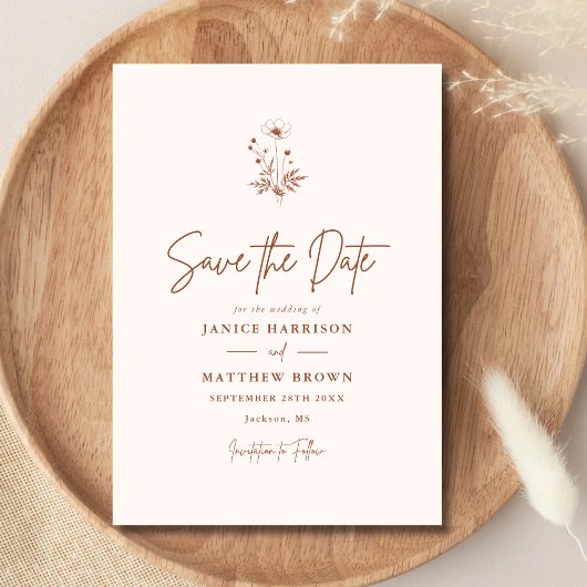 Rustikale Wildblumen-Terrakotta-Boho-Hochzeit Save The Date