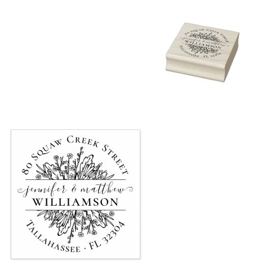 Rustikale Wildblumen Verheiratete Paare Rücksendea Gummistempel (Stempel)