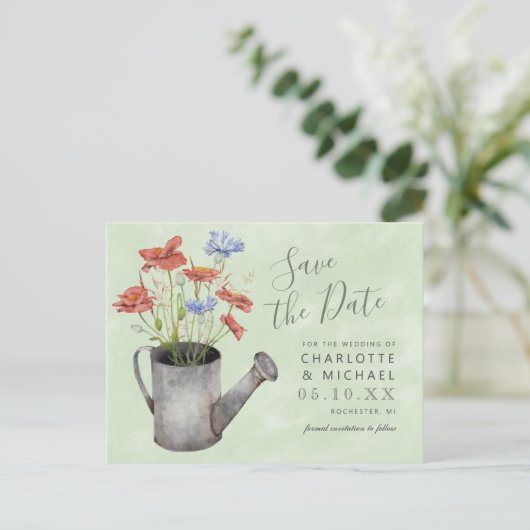 rustikale Wildblumen Wasser kann Postca Save the D Postkarte (Stehend Vorderseite)