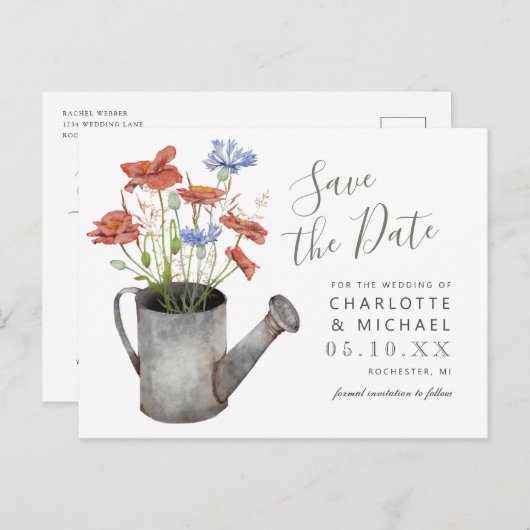 rustikale Wildblumen Wasser kann Save the Date Postkarte (Vorne/Hinten)