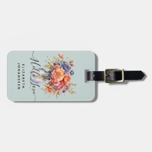 Rustikale Wildblumen Wasserfarbe Mason Jar Pale Bl Gepäckanhänger (Vorderseite horizontal)