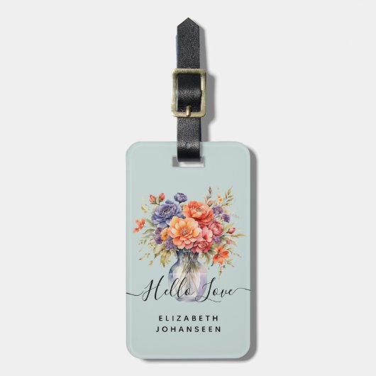 Rustikale Wildblumen Wasserfarbe Mason Jar Pale Bl Gepäckanhänger (Vorderseite vertikal)