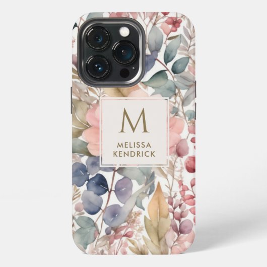 Rustikale Wildblumen-Wasserfarbe-Monogramm-Name iPhone Hülle (Hinten)
