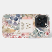 Rustikale Wildblumen-Wasserfarbe-Monogramm-Name iPhone Hülle (Rückseite (Horizontal))